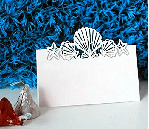 100pack White Beach Themed Wedding Place Card Laser Cut Sea Shell