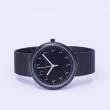 Montres ALPHABETS Cadran visage Noir Maille En Acier Bandes Mouvement Japonais