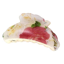 Hthl-дамы цветочный принт пластиковый зажим для волос зажим