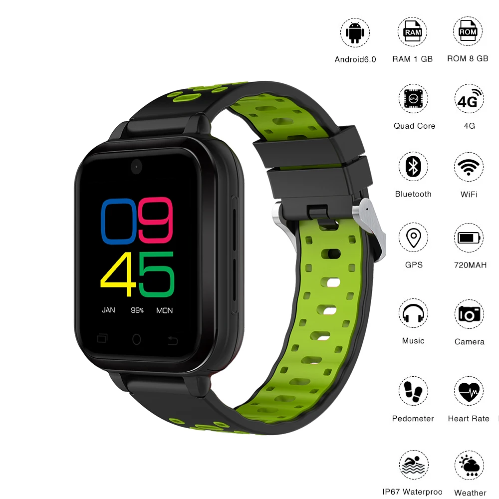 

Android 6.0 Smart Watch MTK6737 Quad Core 1G/8G 4G SmartWatch Waterproof Support WIFI GPS SIM Card Camera Heart Rate Wristwatch