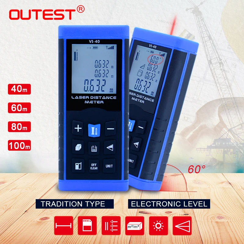 

OUTEST Laser Rangefinder 40m/60m/80m/100m Laser Distance Meter Electronic Measurement Instruments Measure Tape Laser Ruler Tool