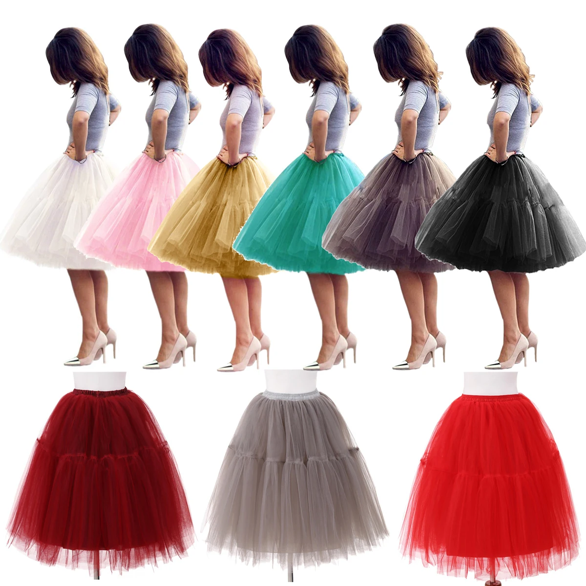 Летние женские милые юбки 2019 Новые Летние Женские однотонные пушистые полный многослойная юбка эластичные с высокой талией юбка для