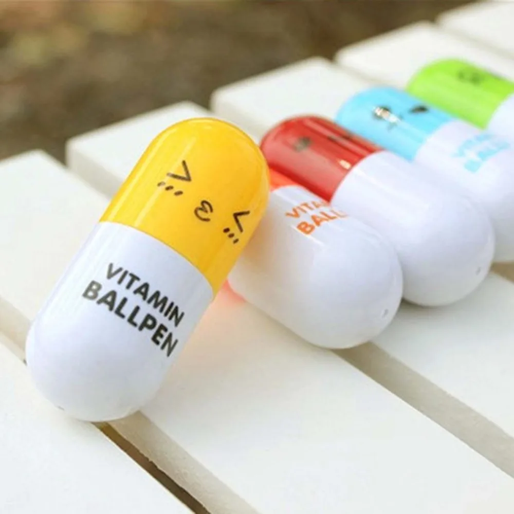 Cute Cartoon Ballpoint Novelty Pill Shape Smile Face Ballpoint Pen Retractable Mini Pen Stationery Student School Supplies