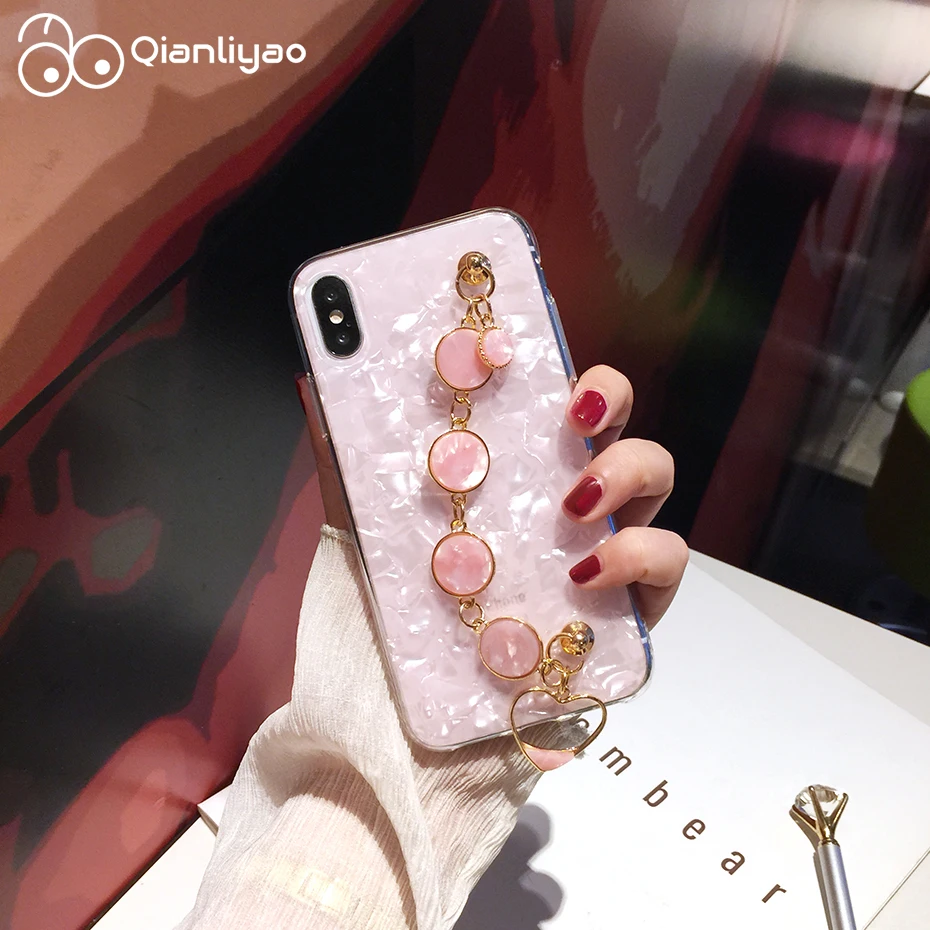 

Qianliyao Chain Heart Bracelet Shell Phone Case For iPhone X XS MAX XR Cases For 6 6s 7 8 plus Soft Back Cover Coque Funda