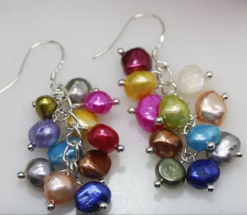 

wb003 FASHION Freshwater colorful PEARL SILVER EARRING DANGLE EARRINGS