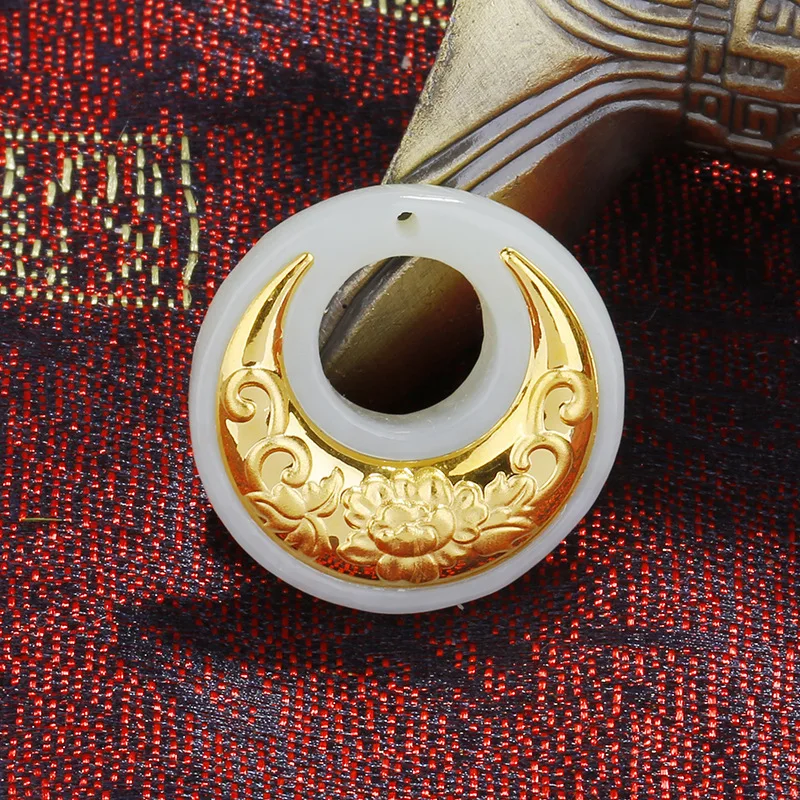 

2019 Asg Choker Necklace Cluci Cage Pendants Inset Jades Hetian Inlay Jin Tianran 3 D Solid Peony Peace Buckle Crescent Gifts