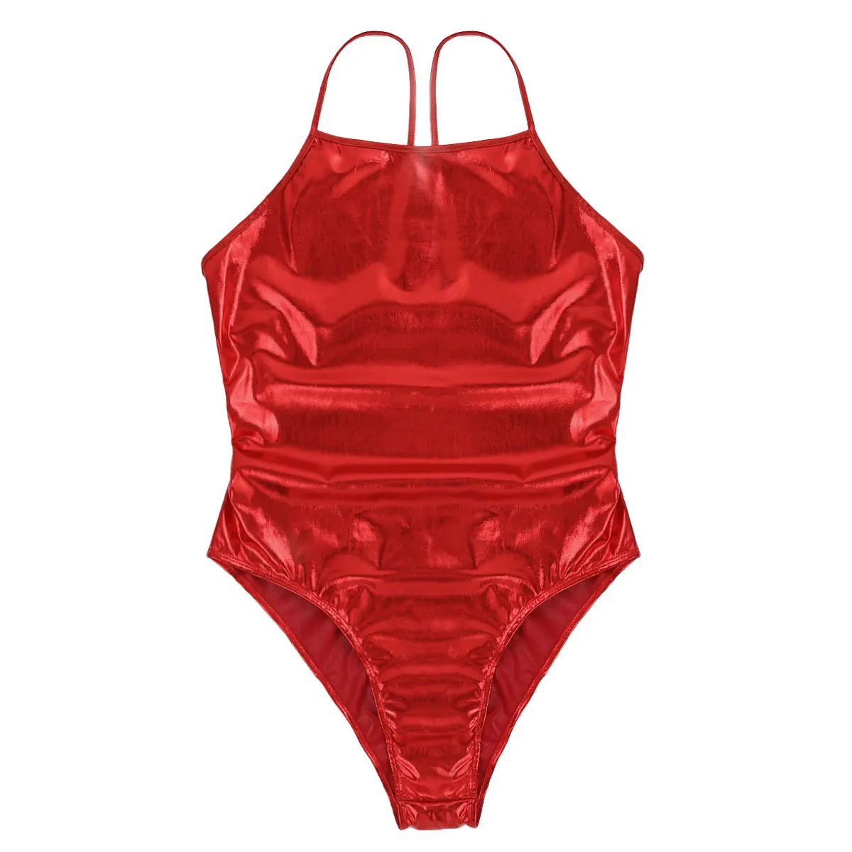TiaoBug женский Блестящий купальник цвета металлик на тонких бретельках с открытой спиной с высоким вырезом пляжная одежда трико для танцевальной гимнастики одежда сексуальный боди