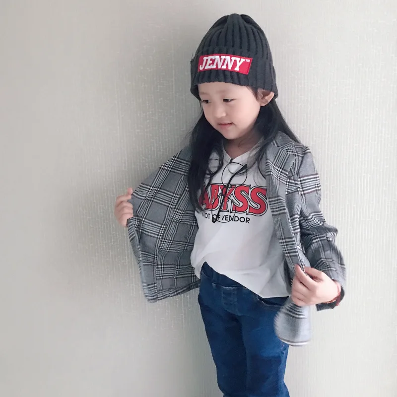 Vintage Korea Baby Girl Boys Blazer Jackets Classic Plaid Coat Outerwear jacket for kids girl Casaco Menina Children Clothes (7)