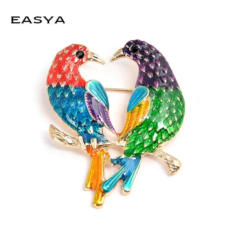 

EASYA Multicolor Enamel Cute Birds Brooches Jewelry For Women Coat Accessories Crystal Flower Brids Branch Brooch Pins