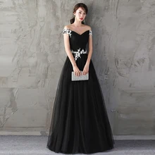 Simple black evening dresses bead fashionable formal evening party dresses elegant party dress flower decorated waist prom gown