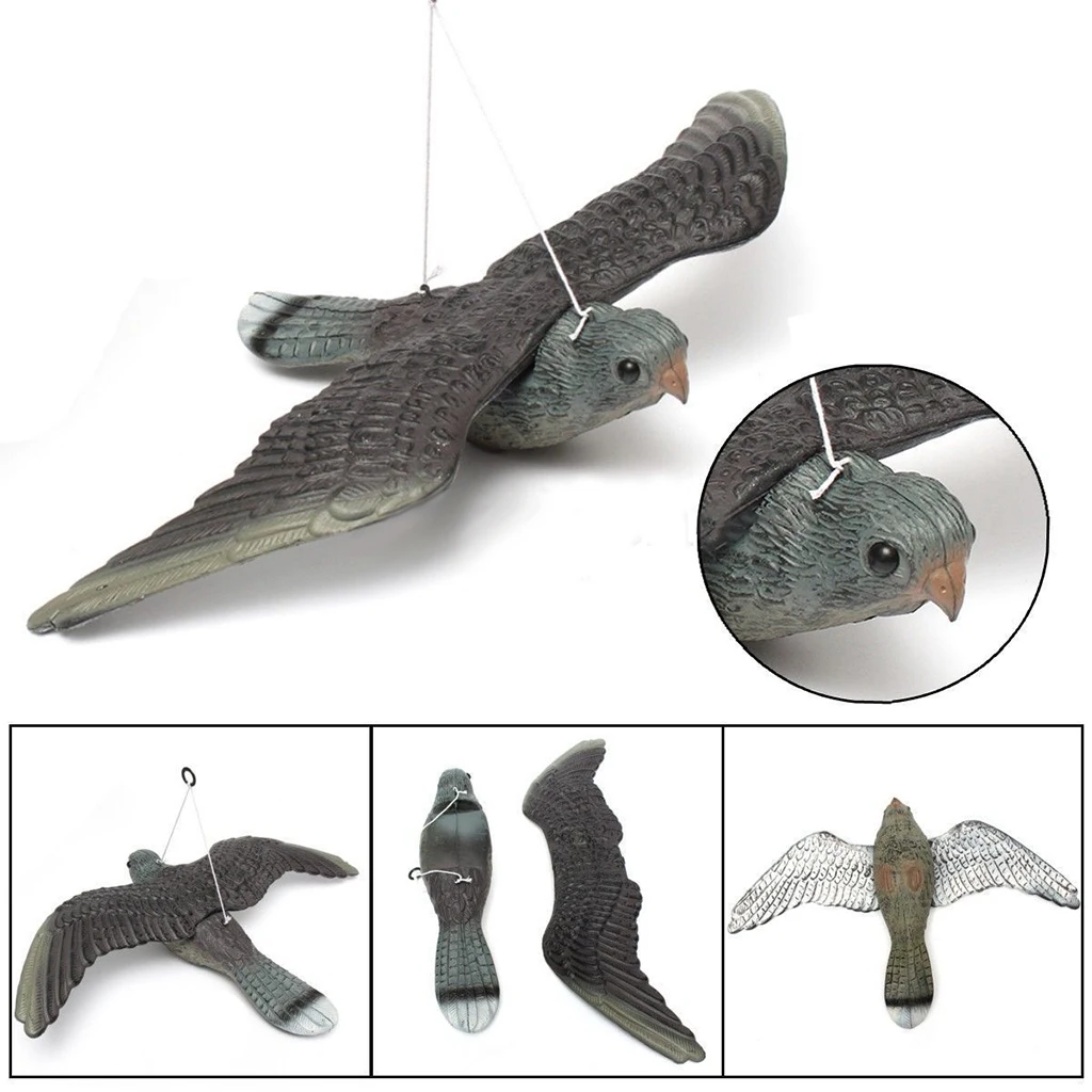 Vivid Flying Bird Hawk Pigeon Decoy Garden Crow Scarer Yard Scarecrow Weed Pest Control with Hook and Wire Garden Supplies