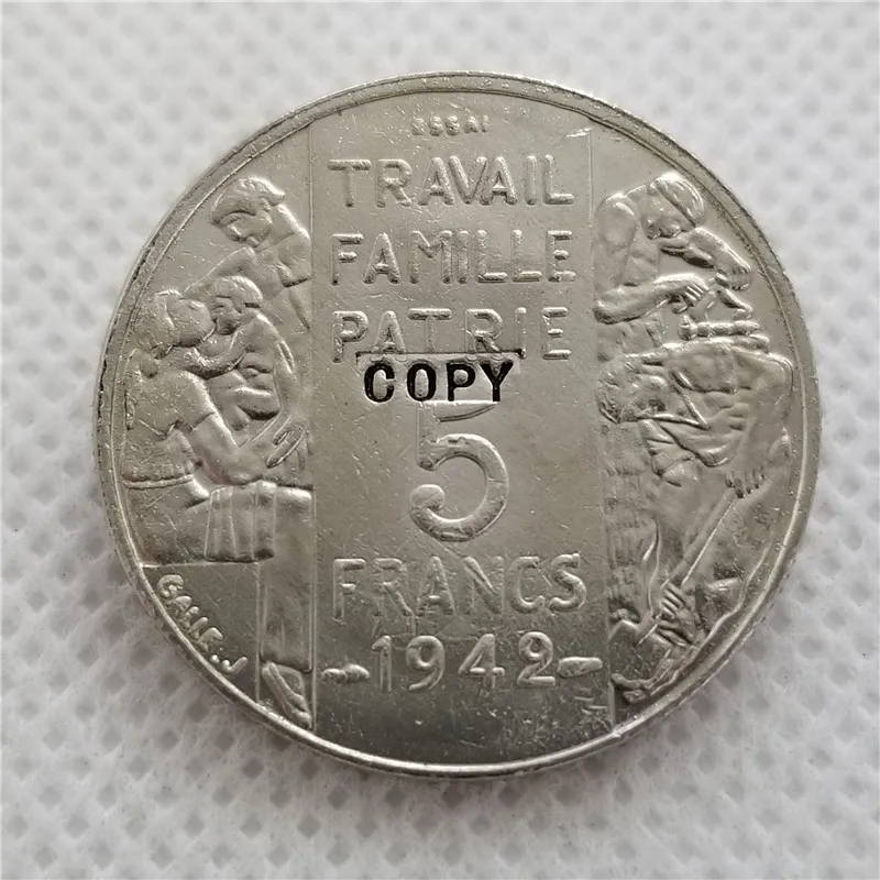 1942 Франция 5 франков Petain (тест) копия узора монета бесплатная