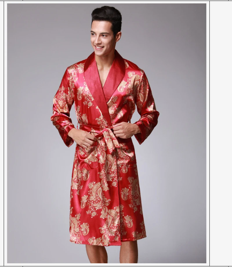 RB070 Весна Длинные рукава пижамы шелковые Для мужчин халат с принтом пейсли Пижама Мужская мягкая одежда для сна Осенняя Пижама Pijama