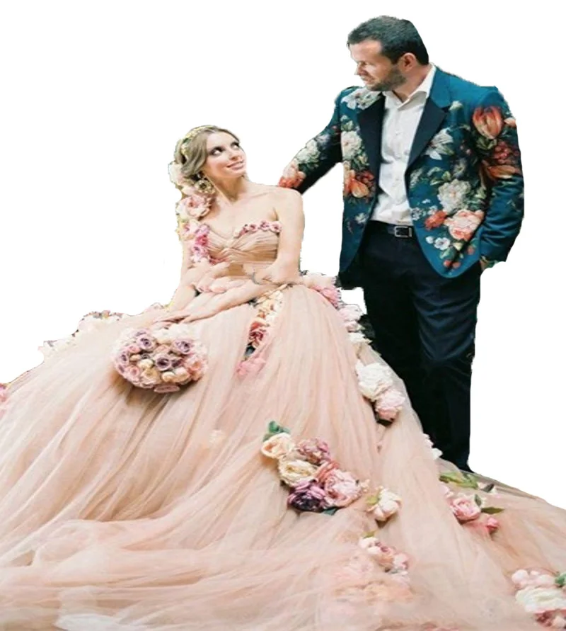luxurious colorful flowers 2017 wedding dress plus size ball gown