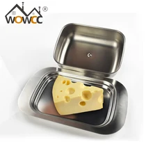 Stainless Steel Butter Dish Box Container Cheese Server Storage Keeper Tray with Easy to Hold Lid care Fruit Salad Cheese Dish