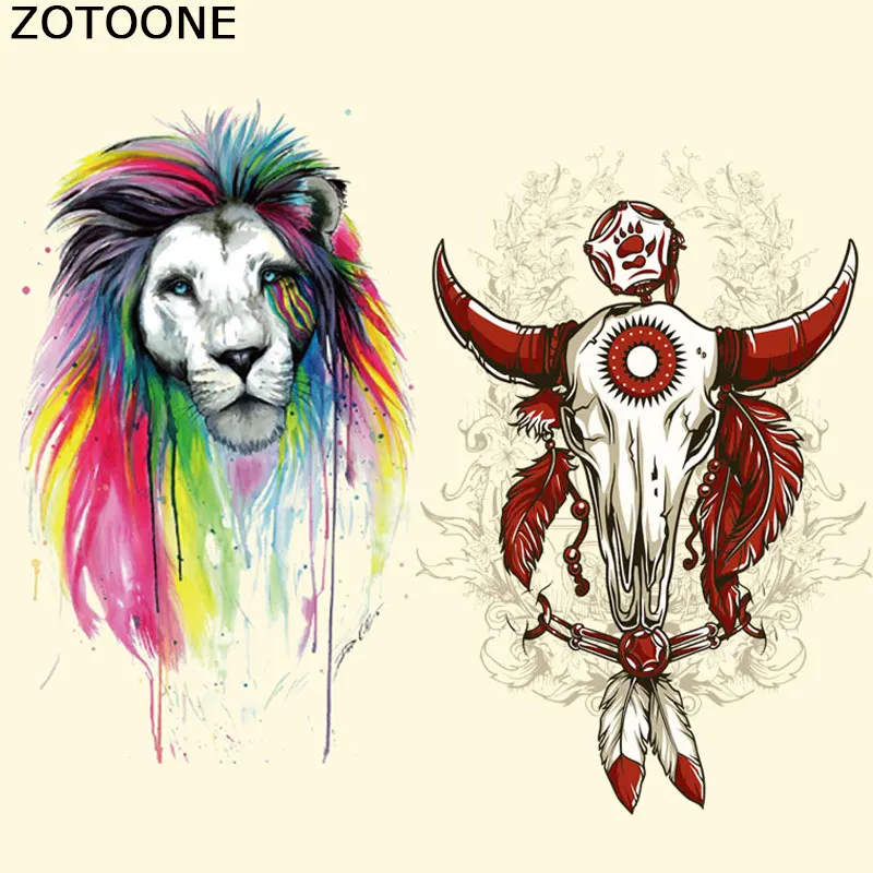 

ZOTOONE Iron on Heat Transfer Patches for Clothing Watercolor Tiger Bull Head Patch DIY Stripes Applique T-shirt Custom Sticker