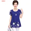 Large Size Women Short Sleeve Chiffon Shirts Mother Double-deck Blouses Fashion Flower Print Tops Pullover Plus Size XL-4XL W919 2