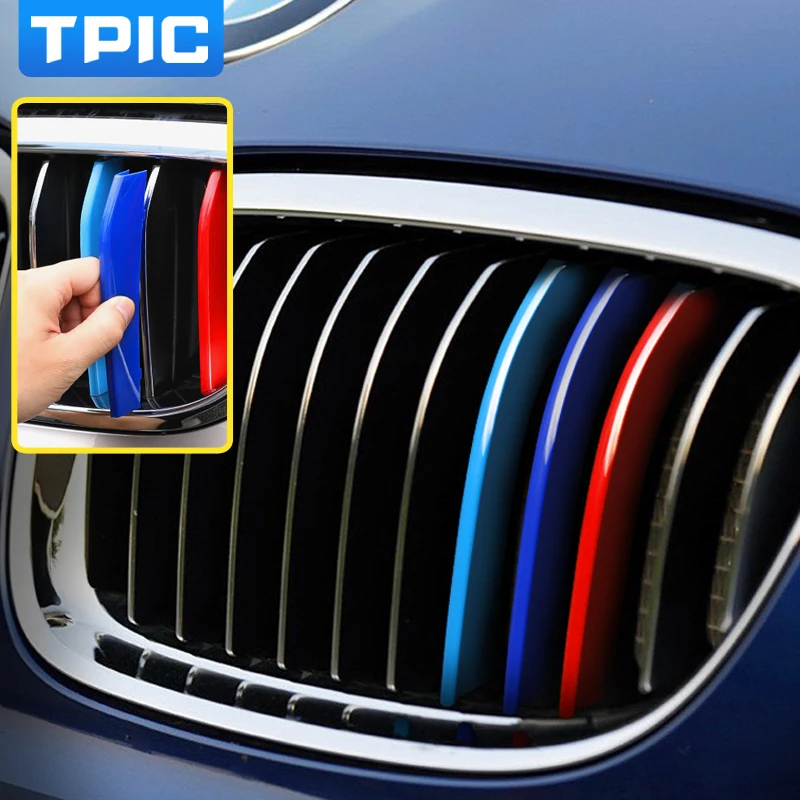 

TPIC ABS Car Stickers 3D M Styling Front Grilles Covers Trim Sport Strips Performance Auto Parts For BMW E90 E92 E93 F30 F34 E46