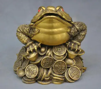 

6" China Folk Frog Toad Ingot Lucky Auspicious Bronze Statue