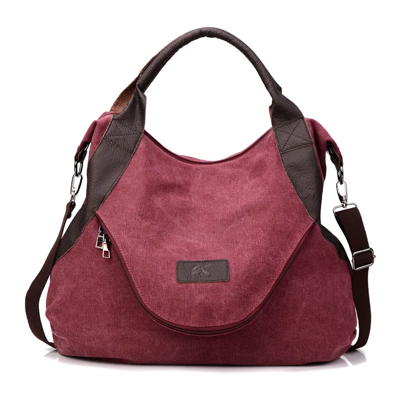 XINGMING бренд большой карман повседневное Tote для женщин сумки на плечо холст кожа вместительные сумки для - Цвет: Red wine
