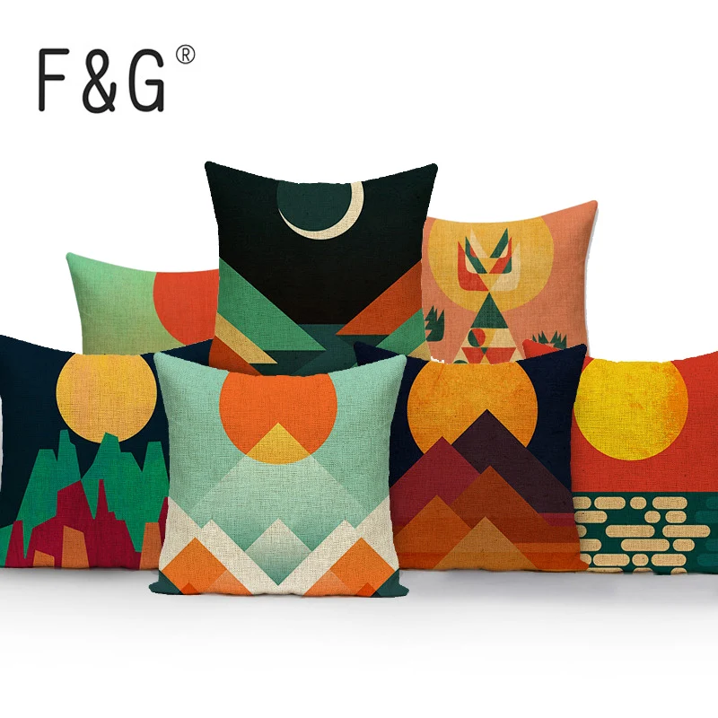 

Geometric ethnic cushion cover colorful cushions home decor Custom pillow cover linen outdoor cushions Dropshipping throw pillow