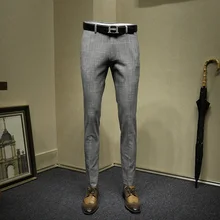 Брюки мужские черные белые маленькие клетчатые формальные Бизнес slim fit свадебная одежда жениха День отца подарок офисный костюм брюки 36