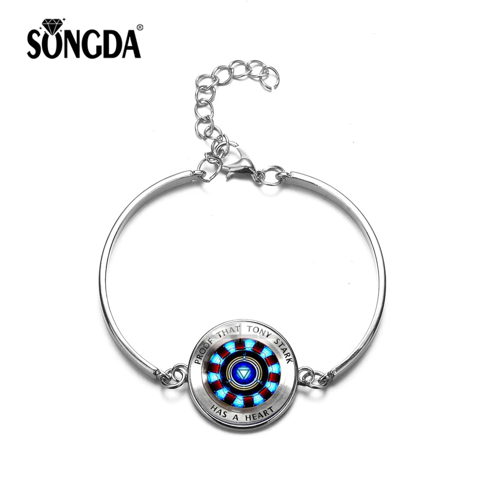 

SONGDA Superhero Marvel Avengers Charm Bracelet Iron Man Tony Stark Arc Reactor Series Bracelet for Women Silver Couple Bangles