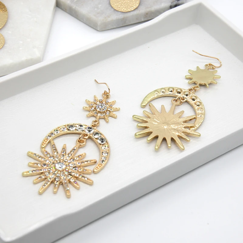 Coco&Willow Moon and star sun Drop Earrings crescent sun statement earrings for party women fashion jewelry, Christmas Earrings