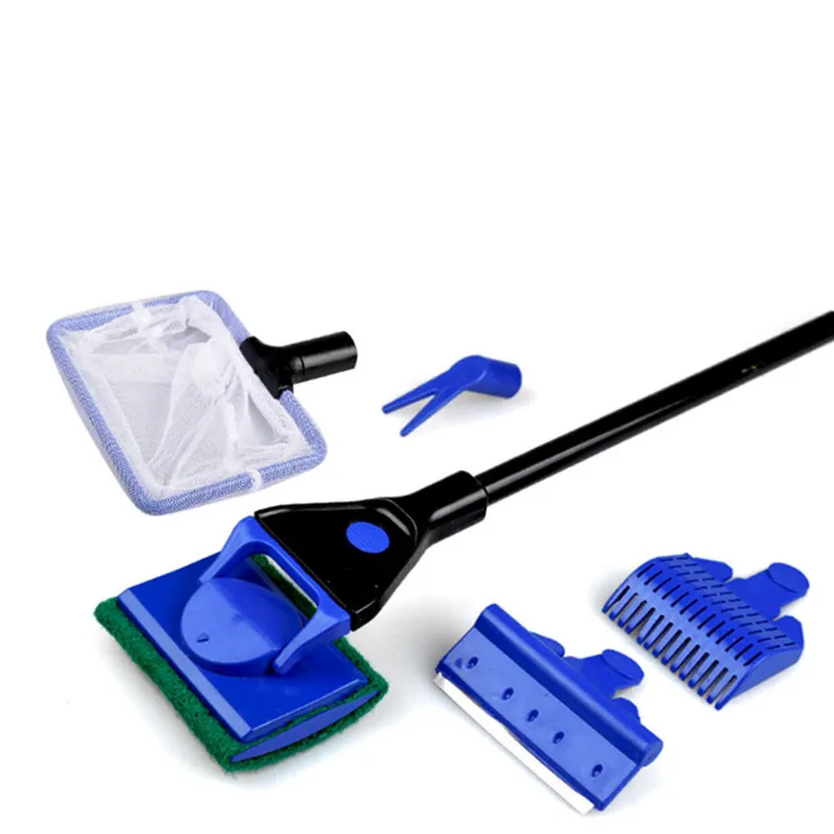 

5 in 1 Aquarium Tank Clean Set Fish Gravel Rake Algae Scraper Fork Brush Glass Blue Cleaning Tools