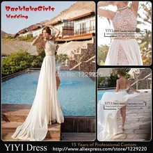 2017 Newest Sexy High Neck Backless Lace Chiffon Casual Beach Wedding Dress Bridal Gown Vestido De Noiva Size 2-28 Custom Made