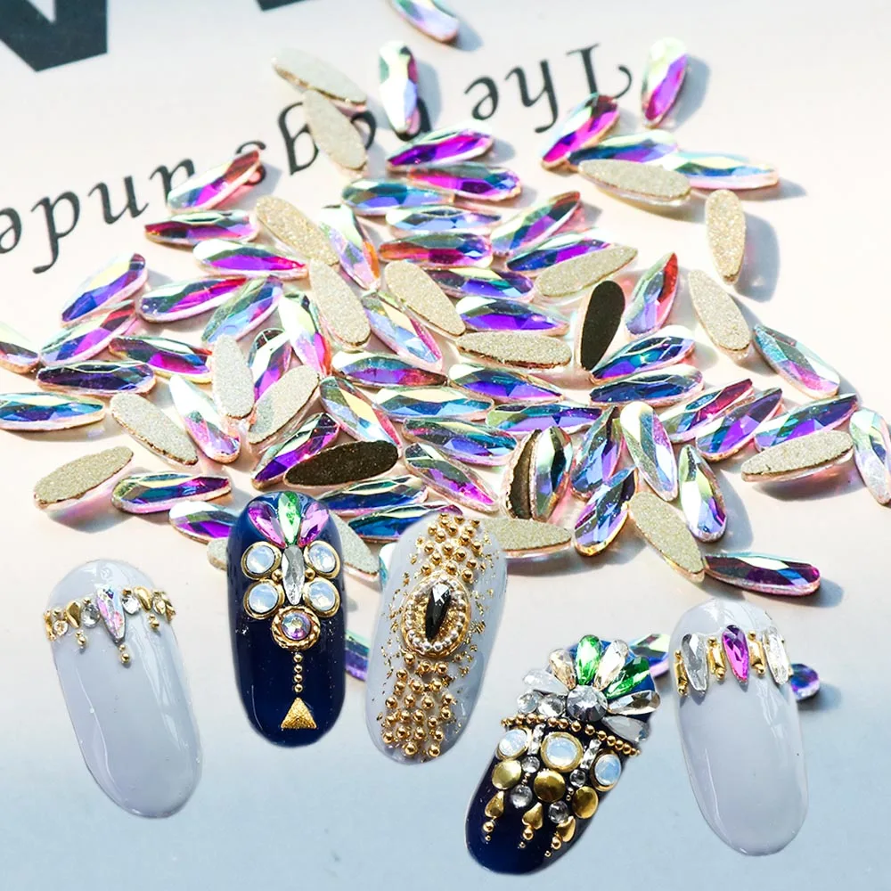 

10pcs Nail Rhinestones Shiny Decorations Crystal Glitter Water Drop Nail Gem Stones Colorful Jewelry Flat Back Nail Decor TR1007