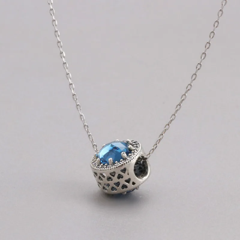 Charms Choker Necklace for Girls Blue Crystal Heart Pendant Necklace Women Silver Chain Bead Statement Necklace Collier Femme7