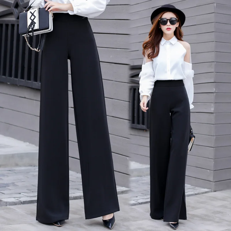 

2019 345XL Women Leisure Trousers for Lady Black High Waisted Wide Leg Pants Large Size Casual Suit Bottoms Dropshipping SP041
