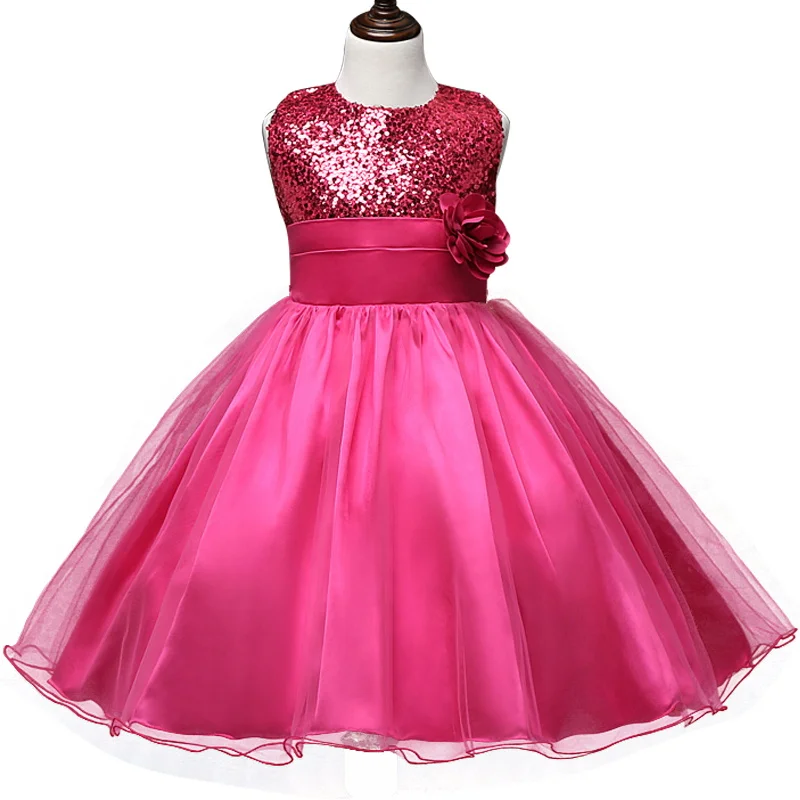 

2016 Princess Teen Girl Summer Dress Sequin Flower Pageant Evening Party Prom Gown Dress Baby Tutu Formal Dresses 12 Years Girls