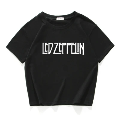 Led zeppelin, жесткая рок-Футболка, женская, хлопок, уличная мода, народный рок, короткая футболка, женская, с круглым вырезом, в стиле панк, графический, Женский кроп-топ - Цвет: W434 black