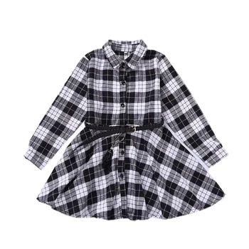 

Girls Blouse Spring Autumn Cotton Shirts Dresses Loose Casual Plaid Fashion Full Sleeve Outwear Belt Shirt Dress Red Black White