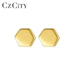 CZCITY Pure 14 К золото минималистичные пентагоны серьги гвоздики для женщин желтого золота геометрические маленькие ювелирные изделия Au585 Brincos