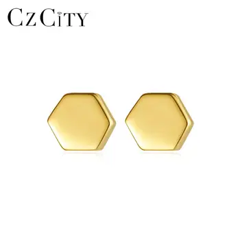 

CZCITY Pure 14k Gold Minimalist Pentagons Stud Earrings for Women Yellow Gold Geometric Small Fine Jewelry Au585 Brincos E14114