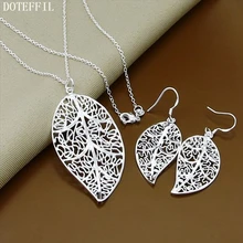 925 Sterling Silver Women'S Leaves Pendant Necklace Earrings Fashion Simple Classic Necklace Earrings For Women Ferr Shipping