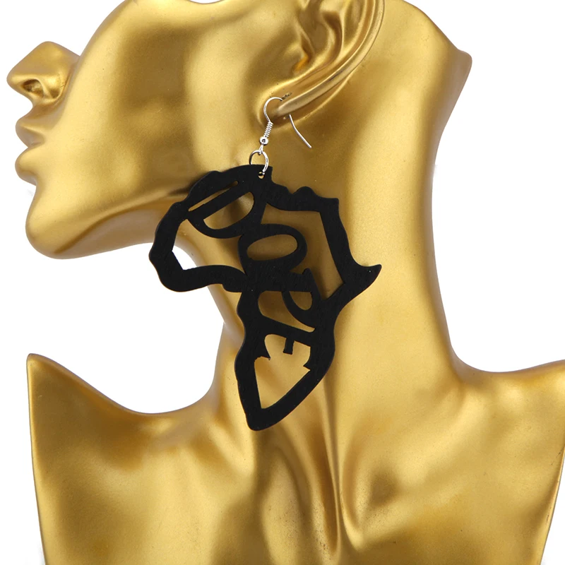 

SANSHOOR Black African Map Wooden Earrings Craved DOPE Words Afrocentric Ethnic Jewelry As Women Valentine's Day Gifts 6Pairs