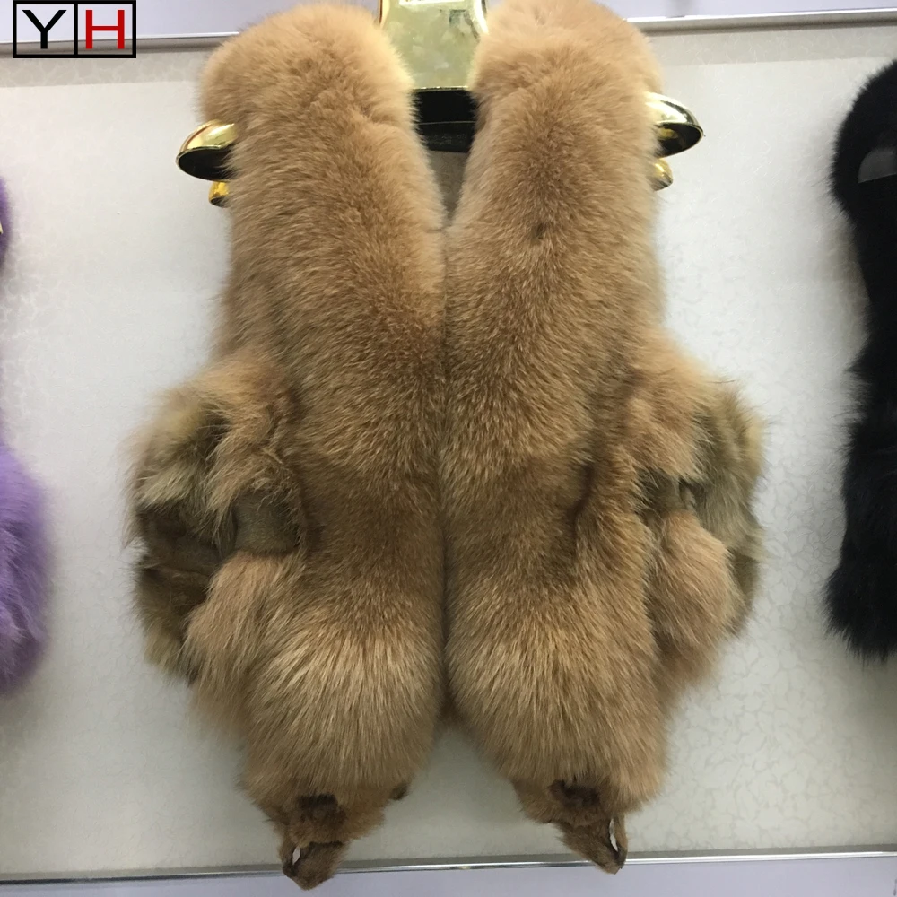 

Free Shipping Real Fur Vest with Fox Heads Outwear Real Fox Fur Vest Coat Women Natural Genuine Fox Fur Gilet