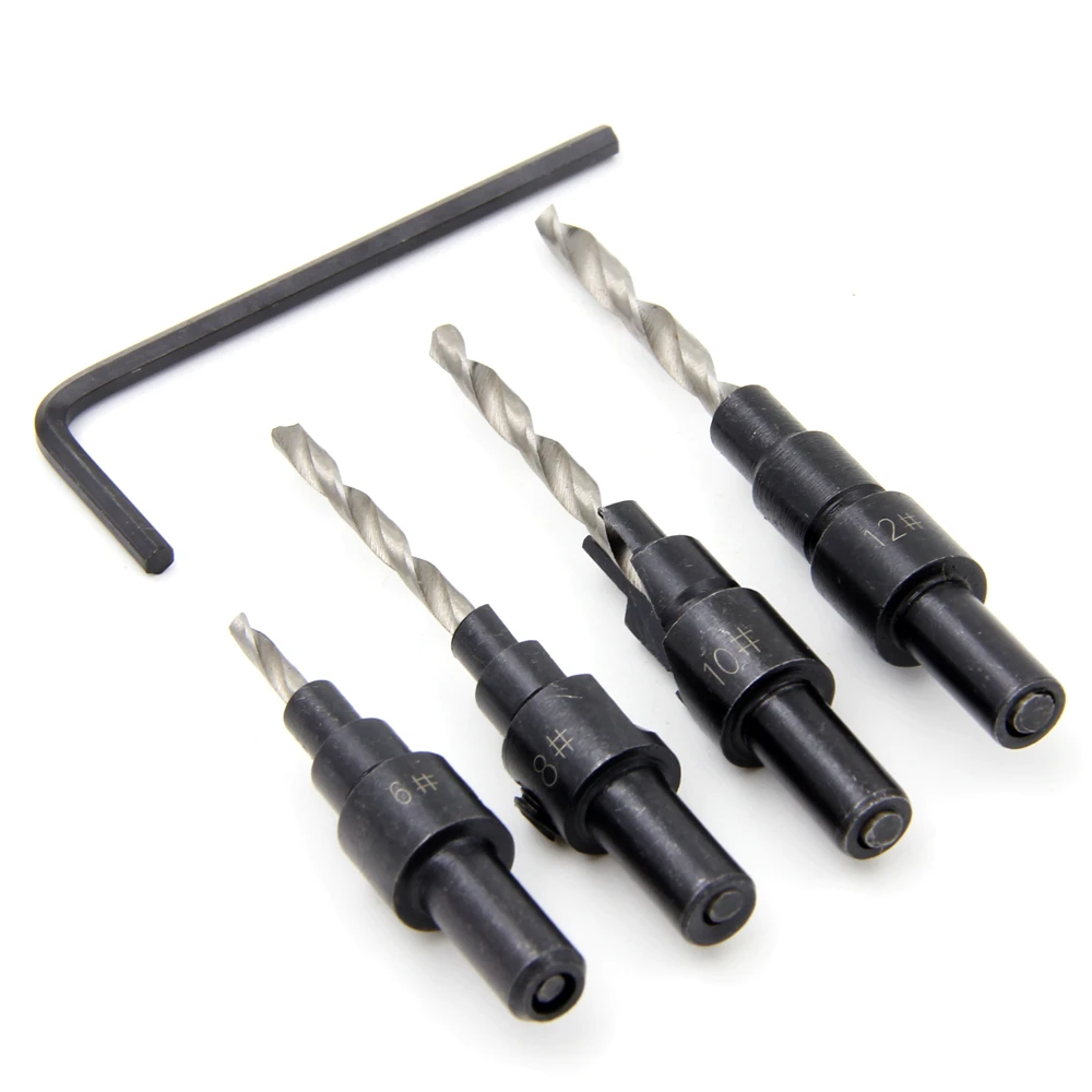 

FGHGF 4PCS 1/4 Round Handle Carpentry Countersunk Head Screw Drill 6# 8# 10# 12#Shank and Small Wrench