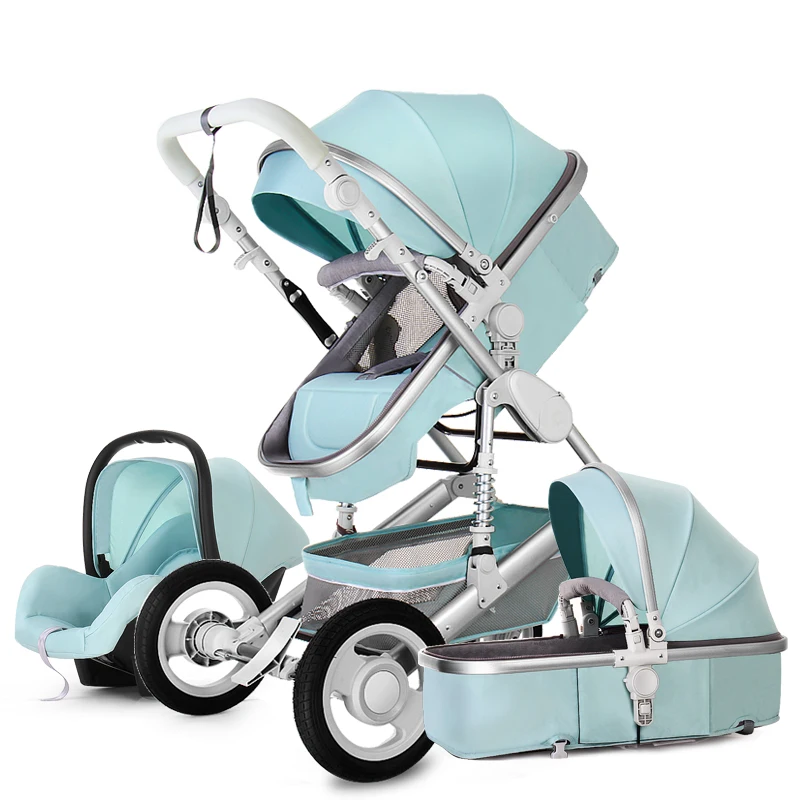 Детская коляска для новорожденных с высоким пейзажем, может лежать, двухколесная, четырехколесная, амортизатор, складная, детская коляска, BabyBassinet, От 0 до 3 лет - Цвет: green2