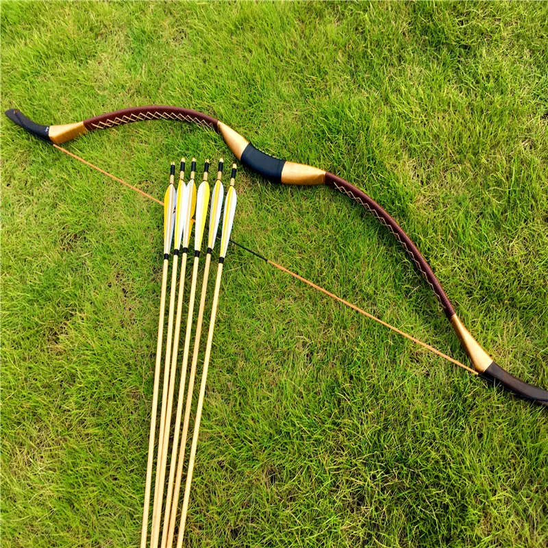 

20-60lbs outdoor sports brown leather bow for longbow+6 arrows