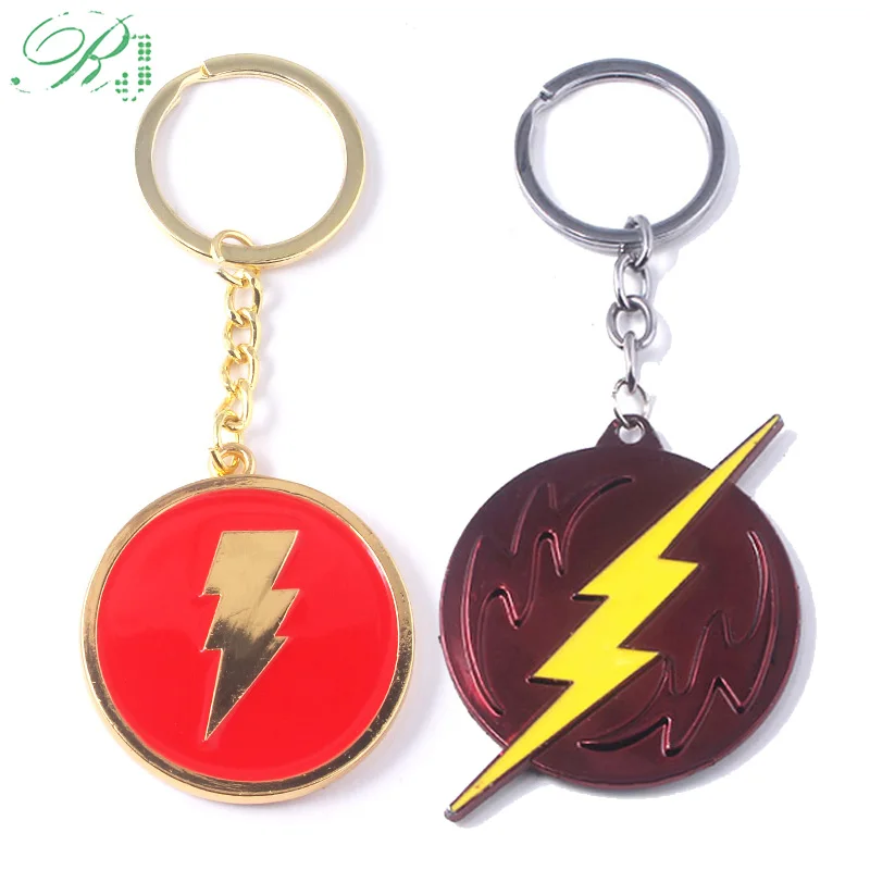 

RJ DC Super Hero Shazam Keychains Captain Billy Batson Pin The Flash Lightning Metal Keyring For Kids Women Men Xmas Gift
