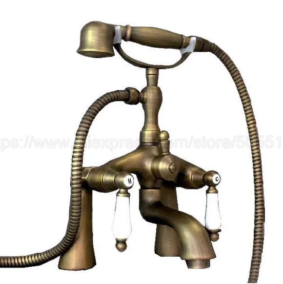 Bathtub Faucets Antique Brass Bathroom Faucet Mixer Tap Deck Mounted Hand Held Shower Head Kit Shower Faucet Sets ztf038