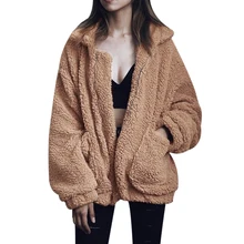 Plus Ukuran S-3XL Wanita Busana Berbulu Shaggy Faux Fur Hangat Winter Coat Cardigan Jaket Lady Mantel Tahan Dr Zipper Jaket Bomber