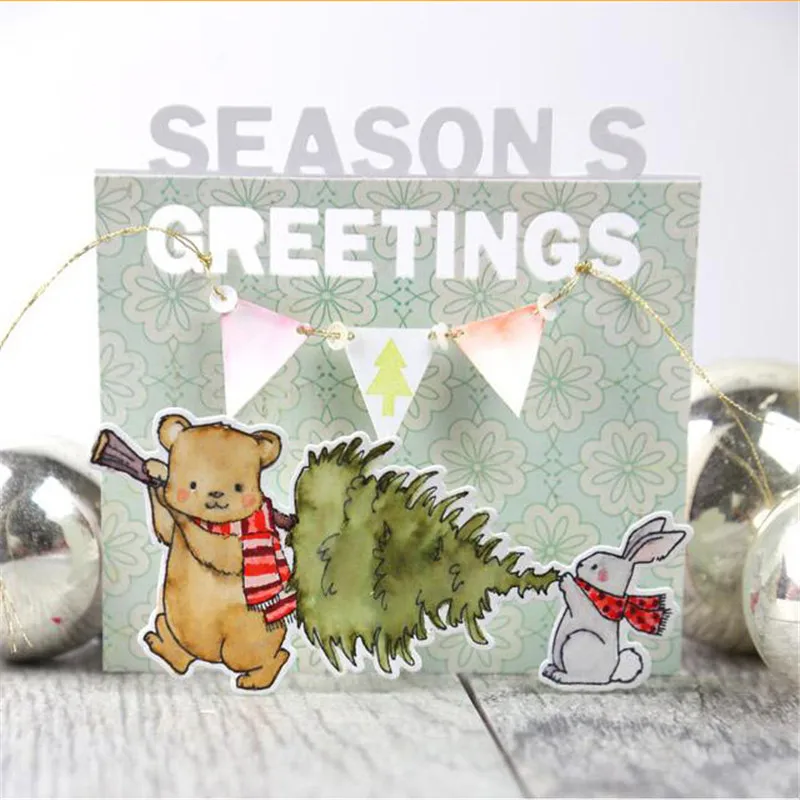 

GJCrafts Bear Stamps and Dies Animal for Scrapbooking Rabbbit Die Cuts for Card Making Embossing Lollipop Stamp and Die Sets