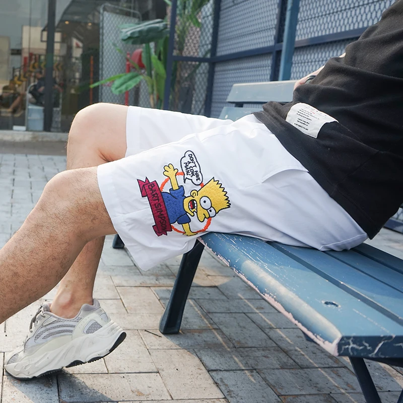 JSBD с героями мультфильмов Симпсон вышивка повседневные Прямые брюки пять минут шорты мужские