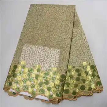 

2019 high quality cream organza lace with embroidered Nigerian Lace Fabric With Sequins For Women French Net Lace PSA715-5